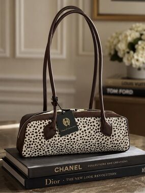 House of Harlow 1960 Ivory & Brown Spotted Calf Hair Leather Shoulder Bag, NWT